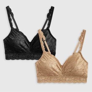 Lace Wireless Bralette - Black & Nude